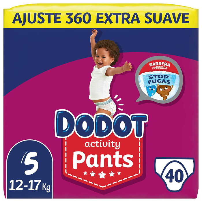 Dodot Pants Activity Pañal-Braguita Talla 5 (12-17 kg) con Protección Anti-Fugas y Movimiento Libre - 40 Uds Dodot Pants Activity Pañal-Braguita Talla 5 (12-17 kg) con Protección Anti-Fugas y Movimiento Libre - 40 Uds