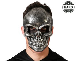 Máscara De Calavera Metálica En PVC Rígido Con Acabado Plateado Para Halloween Disfraces Góticos Y Eventos