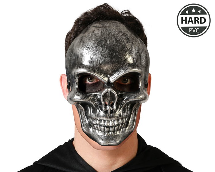 Máscara Calavera Metálica Pvc Rígido Acabado Plateado Máscara Calavera Metálica Pvc Rígido Acabado Plateado