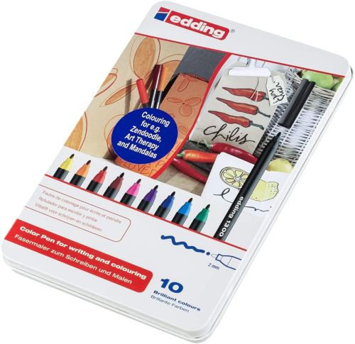 EDDING Caja de metal con 10 rotuladores 1300 colores surtidos