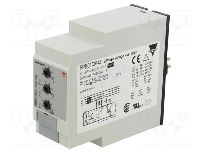 CARLO GAVAZZI Relé de monitorización de tensión PPB 3 x 380...415V AC SPDT CARLO GAVAZZI Relé de monitorización de tensión PPB 3 x 380...415V AC SPDT