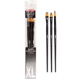 Talens Art Creation Set de 3 Pinceles para Óleo y Acrílico, Fibra Sintética, Mango Largo, Números 16 (Redondo, Plano, Lengua de Gato)