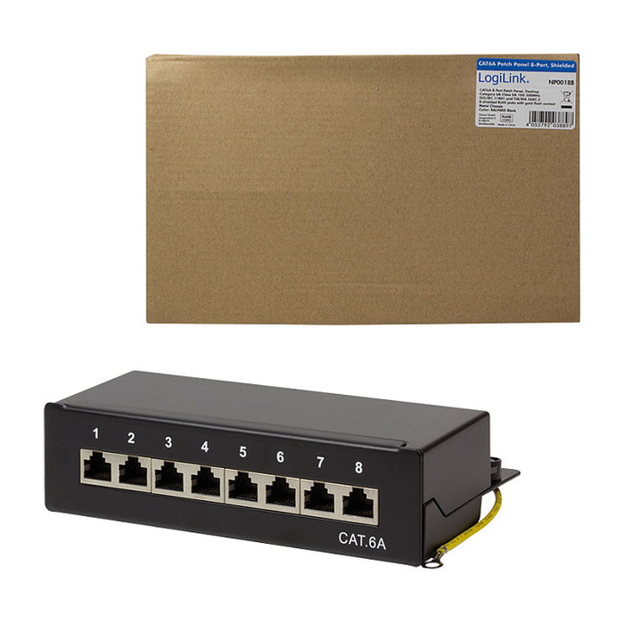 LogiLink Patchpanel Desktop 8 Port Cat6A STP negro