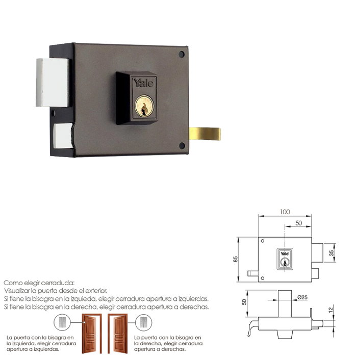 Yale Cerradura de Sobreponer 125-a/hpr/10 Izquierda Yale Cerradura de Sobreponer 125-a/hpr/10 Izquierda