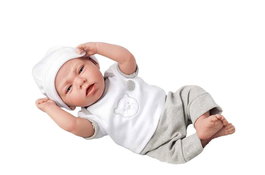 Muñecas Arias Muñeca Elegance Dafne 40 cm con cuerpo blanco, traje gris y cojin (muñeco con peso)