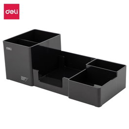 Deli Organizador de sobremesa de plástico con 6 compartimentos, negro