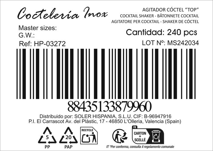 Neutro Cuchara Coctel Inoxidable 3.7 x 27.8 cm para Bar y Mezcla de Bebidas - Serie Top (24 Unidades)
