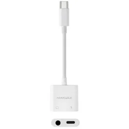 Nano Cable 10.24.1206 Adaptador Audio USB-C Macho a Jack 3.5 Hembra + USB-C Hembra Carga PD 60W Blanco