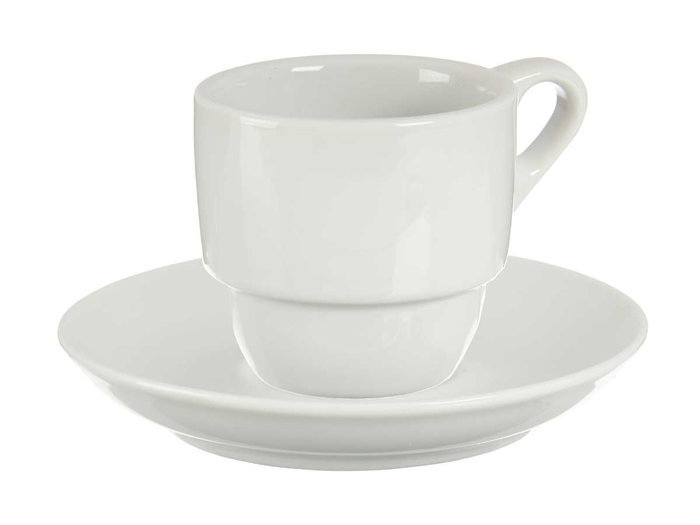 Vessia Set 6 Tazas de Café de Porcelana Blanca con Plato 200ml - Dimensiones Taza 10.2x7.5x7cm, Plato 14.7x14.7x1.5cm - Medida Exterior Set 22x8.5x36cm (Set de 6)