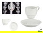 Vessia Set 6 Tazas de Café de Porcelana Blanca con Plato 200ml - Dimensiones Taza 10.2x7.5x7cm, Plato 14.7x14.7x1.5cm - Medida Exterior Set 22x8.5x36cm (Set de 6)
