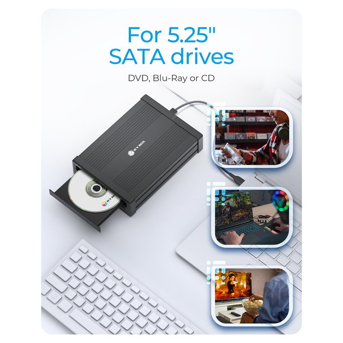 ICY BOX IB-525-U3 Carcasa Externa para Disco de 5.25" USB-B 3.2 Gen 1 Tipo C Negro