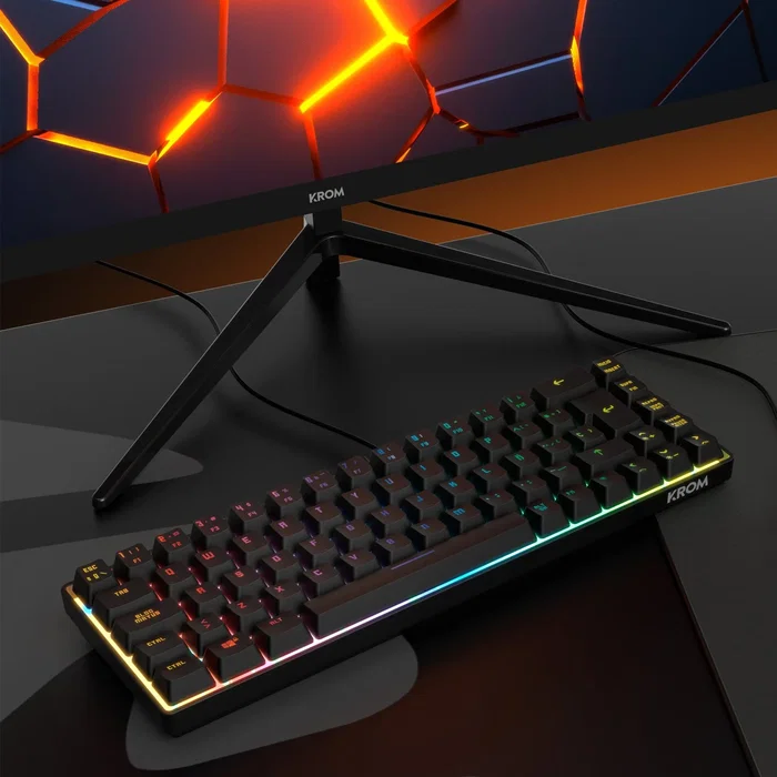 Krom Kalista Teclado Gaming Español Mini 68 Teclas USB Negro con Retroiluminación RGB, Antifantasma (N-Key Rollover 19 Teclas) y Modo Gaming para Windows/Mac