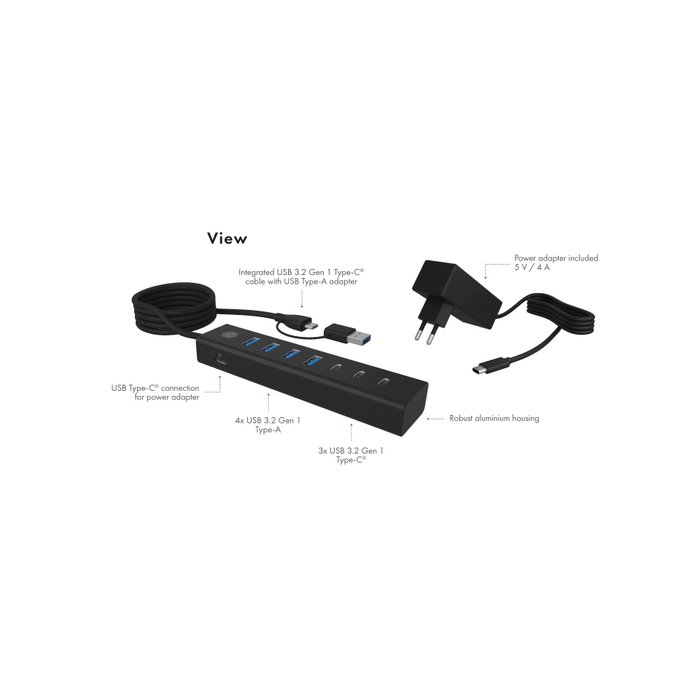 ICY BOX IB-HUB1737-C3 Hub USB 3.2 de 7 puertos (4x USB-A y 3x USB-C)