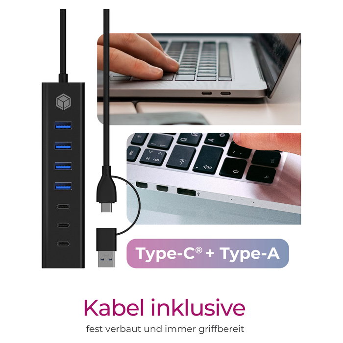 ICY BOX IB-HUB1737-C3 Hub USB 3.2 Gen 1 de 7 puertos (4x USB-A, 3x USB-C) en Negro ICY BOX IB-HUB1737-C3 Hub USB 3.2 Gen 1 de 7 puertos (4x USB-A, 3x USB-C) en Negro