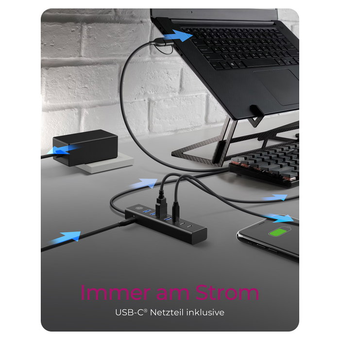 ICY BOX IB-HUB1737-C3 Hub USB 3.2 Gen 1 de 7 puertos (4x USB-A, 3x USB-C) en Negro ICY BOX IB-HUB1737-C3 Hub USB 3.2 Gen 1 de 7 puertos (4x USB-A, 3x USB-C) en Negro