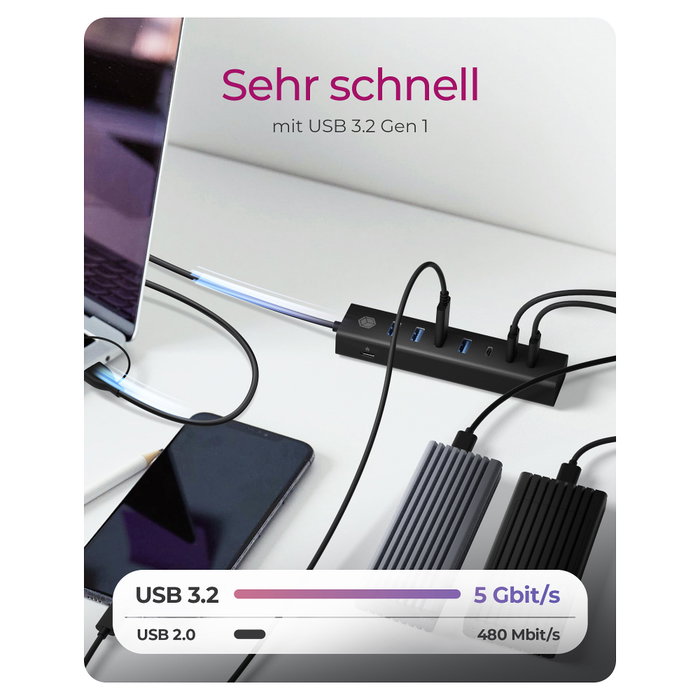 ICY BOX IB-HUB1737-C3 Hub USB 3.2 Gen 1 de 7 puertos (4x USB-A, 3x USB-C) en Negro ICY BOX IB-HUB1737-C3 Hub USB 3.2 Gen 1 de 7 puertos (4x USB-A, 3x USB-C) en Negro