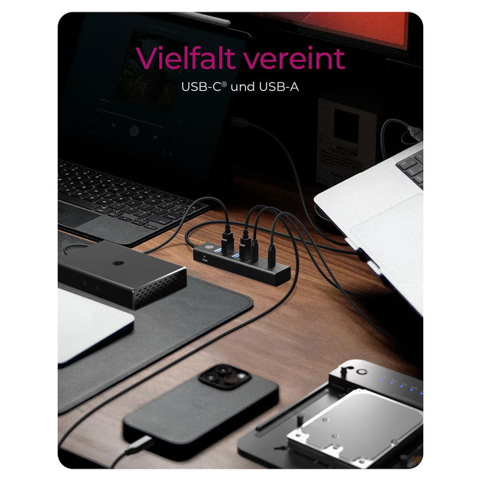 ICY BOX IB-HUB1737-C3 USB-C/USB-A 3.2 Gen 1 Hub de 7 Puertos (4xUSB-A, 3xUSB-C) 5000 Mbit/s ICY BOX IB-HUB1737-C3 USB-C/USB-A 3.2 Gen 1 Hub de 7 Puertos (4xUSB-A, 3xUSB-C) 5000 Mbit/s