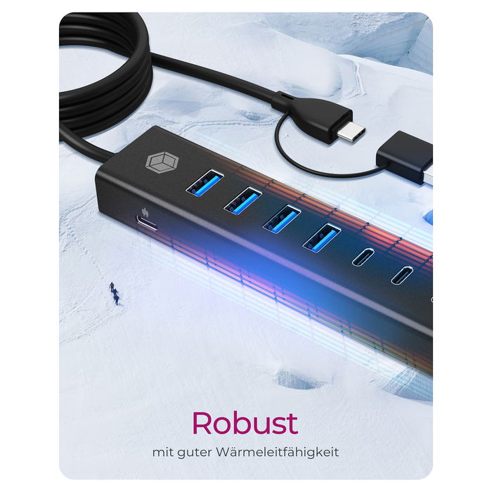ICY BOX IB-HUB1737-C3 USB-C/USB-A 3.2 Gen 1 Hub de 7 Puertos (4xUSB-A, 3xUSB-C) 5000 Mbit/s ICY BOX IB-HUB1737-C3 USB-C/USB-A 3.2 Gen 1 Hub de 7 Puertos (4xUSB-A, 3xUSB-C) 5000 Mbit/s
