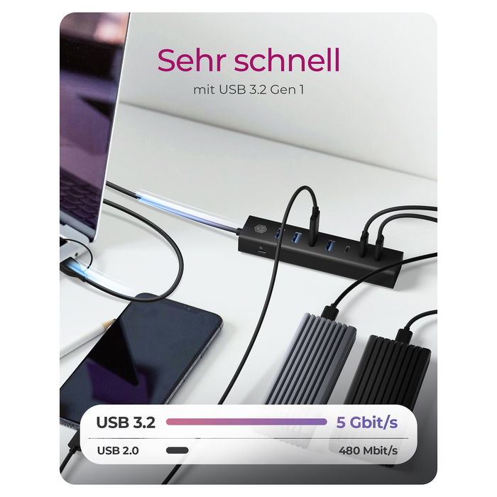 ICY BOX IB-HUB1737-C3 USB-C/USB-A 3.2 Gen 1 Hub de 7 Puertos (4xUSB-A, 3xUSB-C) 5000 Mbit/s ICY BOX IB-HUB1737-C3 USB-C/USB-A 3.2 Gen 1 Hub de 7 Puertos (4xUSB-A, 3xUSB-C) 5000 Mbit/s
