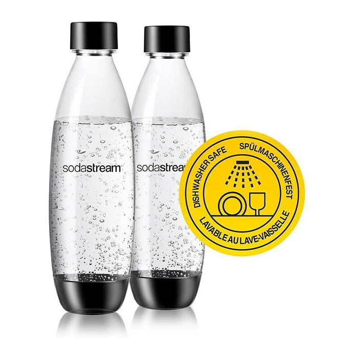 SodaStream Botella PET para bebida carbonatada DUO 1741260410 - 2 unidades, 1 Litro, Negro y Transparente, apta para lavavajillas