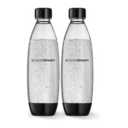 SodaStream Botella PET para bebida carbonatada DUO 1741260410 - 2 unidades, 1 Litro, Negro y Transparente, apta para lavavajillas