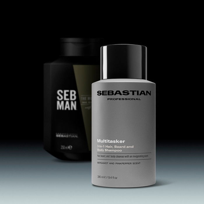 Sebastian Professionals MULTITASKER Champú 3-en-1 para Hombre - Cabello, Barba y Cuerpo, Limpia y Aporta Frescor, 280 ml