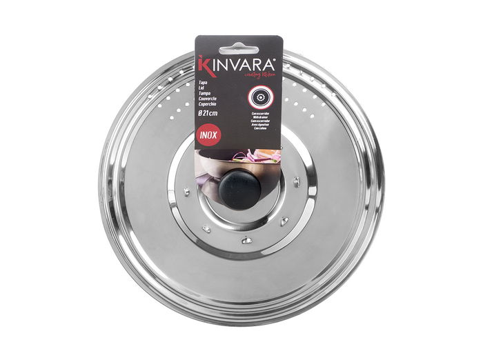 Kinvara Tapa para Sartén de Metal con Escurridor, Acero Inoxidable (SS18-0), Plata, 22 cm de Diámetro (Set de 24)