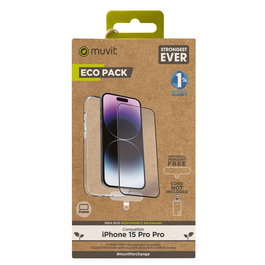 Muvit Funda Recycletek para iPhone 15 Pro Max, Material Reciclado y Protector, Pack con Glass Eco Responsable