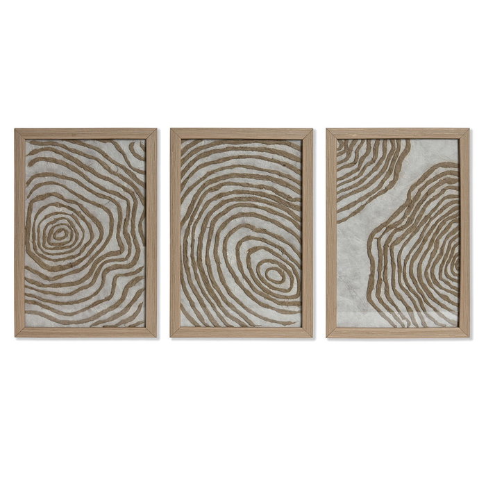 DKD Home Decor Set de 3 Cuadros de Cristal y Papel Mache Natural 20x30 cm