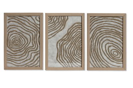 DKD Home Decor Cuadro Moderno Blanco Natural Set de 3 Piezas Cristal Papel Mache 2 x 30 x 20 cm