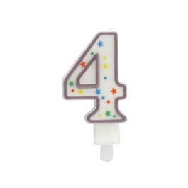 Party Time Vela Aniversario Número 4 Decorada Círculos Estrellas 9,5 cm