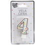 Party Time Vela Aniversario Número 4 Decorada Círculos Estrellas 9,5 cm