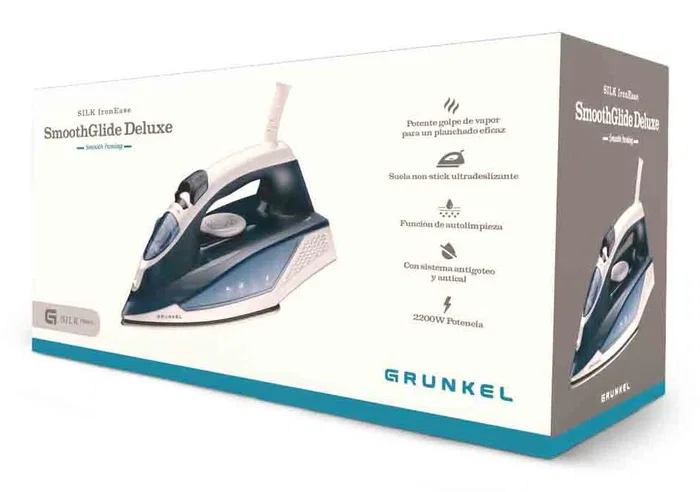 Grunkel PL-22NS Plancha de Vapor y Seco, 2200W, Vapor 120 g/min, Suela Acero Inoxidable Antical, Función Anti-Goteo y Espray, Color Azul Grunkel PL-22NS Plancha de Vapor y Seco, 2200W, Vapor 120 g/min, Suela Acero Inoxidable Antical, Función Anti-Goteo y Espray, Color Azul
