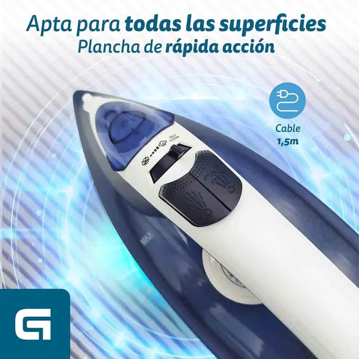 Grunkel PL-22NS Plancha de Vapor y Seco, 2200W, Vapor 120 g/min, Suela Acero Inoxidable Antical, Función Anti-Goteo y Espray, Color Azul Grunkel PL-22NS Plancha de Vapor y Seco, 2200W, Vapor 120 g/min, Suela Acero Inoxidable Antical, Función Anti-Goteo y Espray, Color Azul