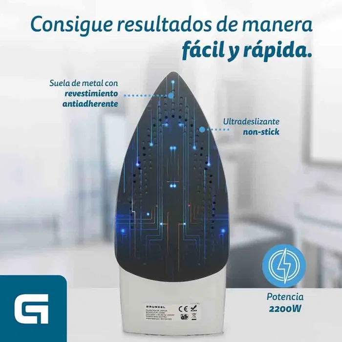 Grunkel PL-22NS Plancha de Vapor y Seco, 2200W, Vapor 120 g/min, Suela Acero Inoxidable Antical, Función Anti-Goteo y Espray, Color Azul Grunkel PL-22NS Plancha de Vapor y Seco, 2200W, Vapor 120 g/min, Suela Acero Inoxidable Antical, Función Anti-Goteo y Espray, Color Azul