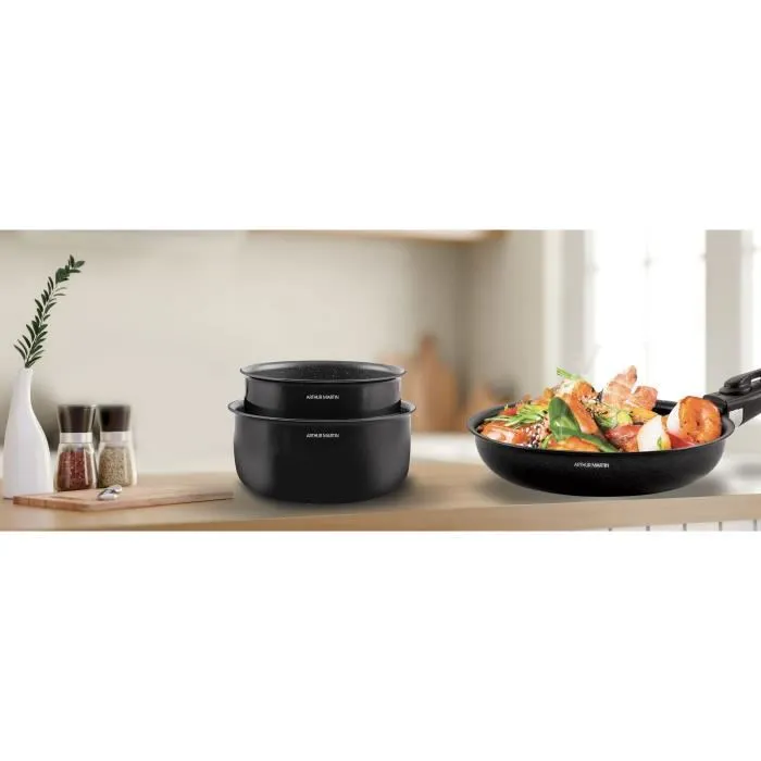 Arthur Martin AM558 Batería de Cocina de Inducción, 20 Piezas de Aluminio con Mango Extraíble para Todo Tipo de Fuegos, Incluida Inducción