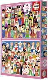EDUCA BORRAS Puzzle 2x100 Piezas Niñas de Europa y Asia
