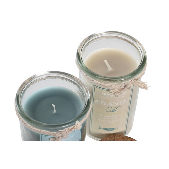 DKD Home Decor Surtido de 2 Velas de Cristal con Tapa, Azul y Blanco, 140 g cada una