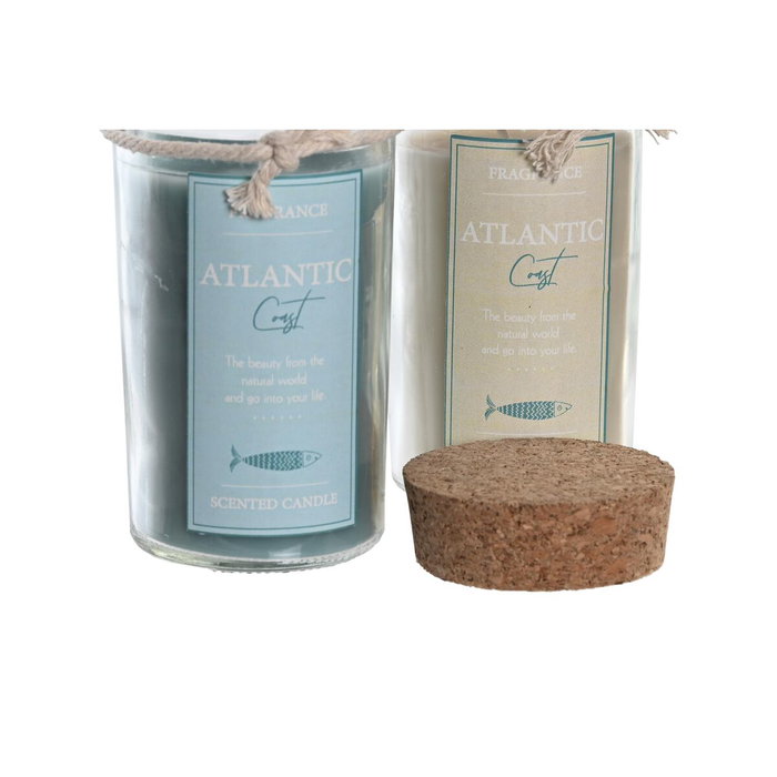 DKD Home Decor Surtido de 2 Velas de Cristal con Tapa, Azul y Blanco, 140 g cada una