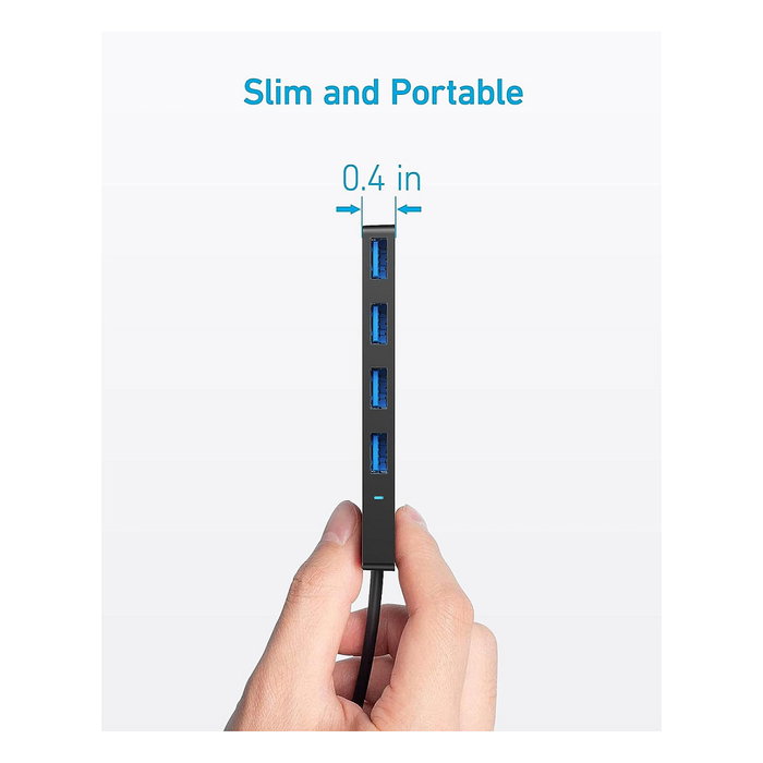 Anker Ultra Slim - Hub USB-C a 4x USB-A 3.2 Gen 1 (5 Gbit/s), Negro, Plug & Play, con cable 20cm