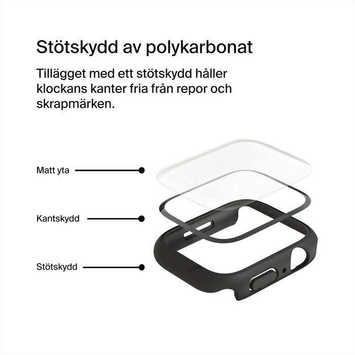 Belkin Protector de Pantalla Templado TemperedCurve Bumper para Apple Watch Series 4-9 y SE 1-3, Modelos 44mm/45mm, Negro