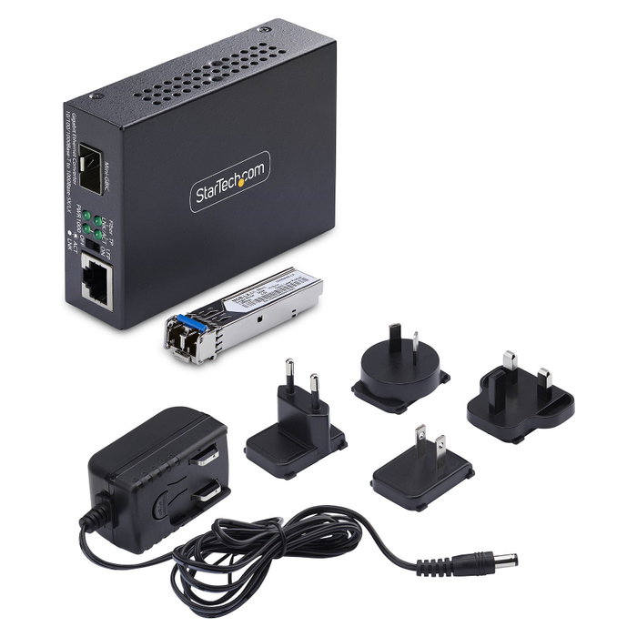 StarTech.com MCM1110SMLC20 Convertidor de Medios Fibra Óptica Monomodo, Gigabit 10/100/1000 Mbps a 1000Base-LX LC, 20 km, Carcasa de Metal, TAA, Negro