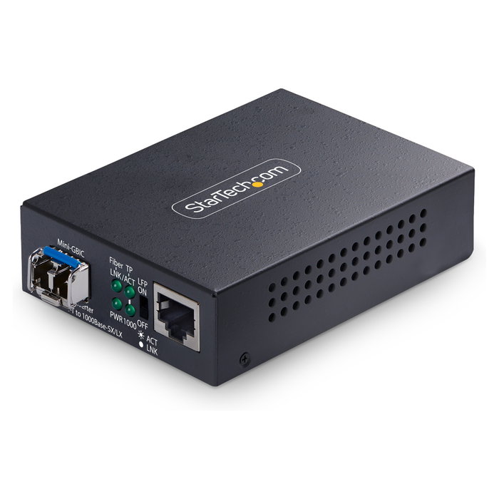 StarTech.com MCM1110SMLC20 Convertidor de Medios Fibra Óptica Monomodo, Gigabit 10/100/1000 Mbps a 1000Base-LX LC, 20 km, Carcasa de Metal, TAA, Negro