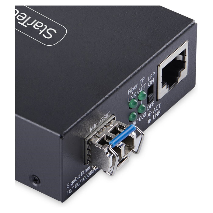 StarTech.com MCM1110SMLC20 Convertidor de Medios Fibra Óptica Monomodo, Gigabit 10/100/1000 Mbps a 1000Base-LX LC, 20 km, Carcasa de Metal, TAA, Negro