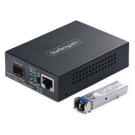 StarTech.com MCM1110SMLC20 Convertidor de Medios Fibra Óptica Monomodo, Gigabit 10/100/1000 Mbps a 1000Base-LX LC, 20 km, Carcasa de Metal, TAA, Negro
