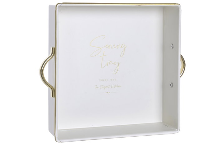 DKD Home Decor Bandeja Metal Blanco Roto y Dorado Servilletero 20x20x5,5 cm