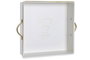 DKD Home Decor Bandeja Metal Blanco Roto y Dorado Servilletero 20x20x5,5 cm