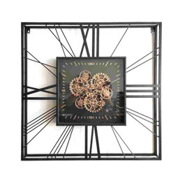 DKD Home Decor Reloj de Pared de Metal y Cristal Negro y Dorado 80x80 cm