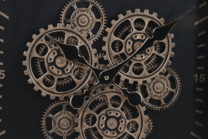 DKD Home Decor Reloj de Pared Loft Negro Dorado Metal Cristal 80 x 80 cm