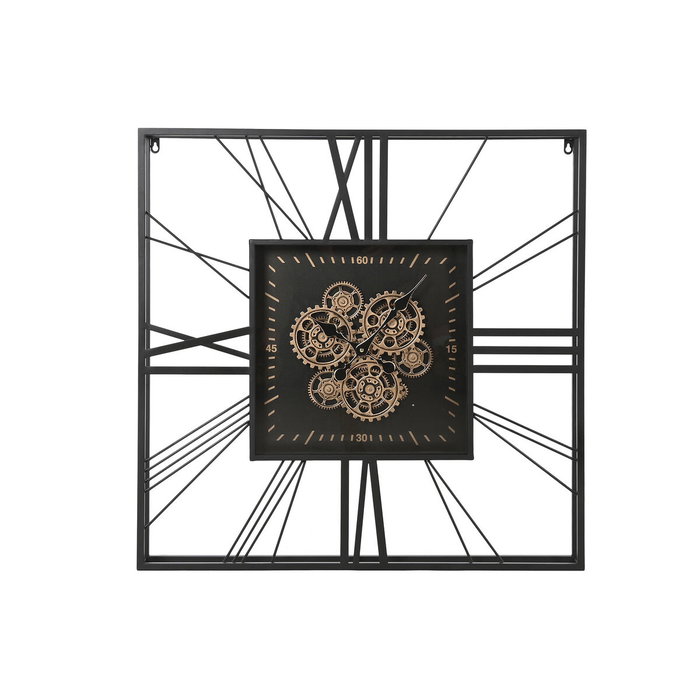 DKD Home Decor Reloj de Pared de Metal y Cristal Negro y Dorado 80x80 cm